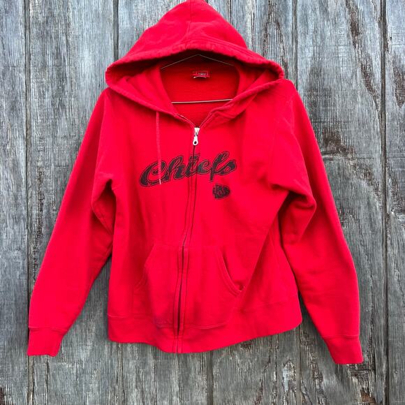Vintage Y2K Kansas City Chiefs NFL Red Full Zip Hoodie Sweatshirt Crop MEDIUM? - Picture 1 of 11